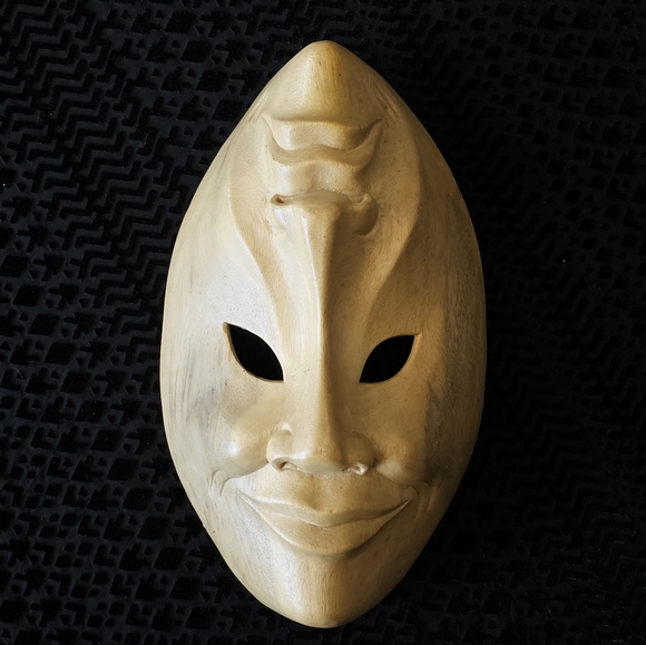 Vintage Comedy/Tragedy Handcarved Wood Mask - Picture 2 of 8